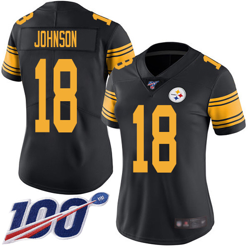 Women Pittsburgh Steelers Football 18 Limited Black Diontae Johnson 100th Season Rush Vapor Untouchable Nike NFL Jersey